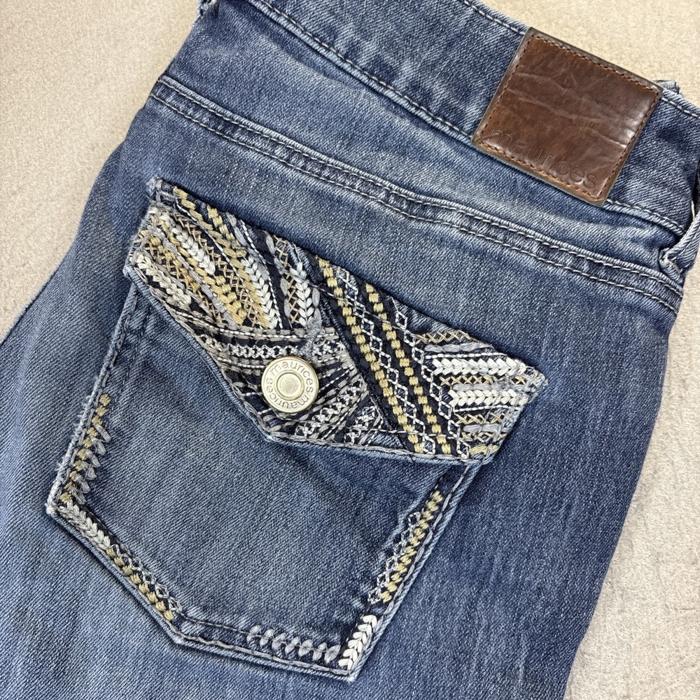 Maurices Jeans Womens Blue Bootcut Embroidered Flap Pockets Size‎ 8 Long